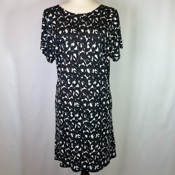 Garnet Hill Silk Cotton Soft Knit Dress Size Small Abstract Pattern Black White - Picture 1 of 9